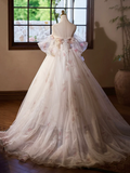 A-Line Tulle Floral Prom Dress, Off the Shoulder Formal Party Dress HZ0319