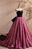 Strapless Satin And Flowers Long Prom Dress, Beautiful A-Line Evening Party Dress HZ0319