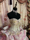 Pink Sweetheart A-Line Beaded Princess Ball Gowns Formal Evening Gowns, HZ0319