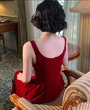 Wine Red Square Neck Straps A-Line Long Party Dress Birthday Outfits HZ0319