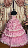 Pink Strapless A-Line Ruffles Layered Quinceanera Dress Lovely Birthday Ball Gown, HZ0319