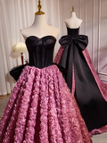 Strapless Satin And Flowers Long Prom Dress, Beautiful A-Line Evening Party Dress HZ0319