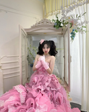 Pink Strapless A-Line Ruffles Layered Quinceanera Dress Lovely Birthday Ball Gown, HZ0319
