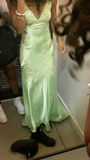 Green V Neck Straps Appliques Long Evening Party Dress HZ0319