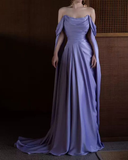 Green Off Shoulder A-Line Satin Long Formal Party Dress HZ0319