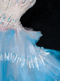 Gorgeous Sparkling Blue Sequin A-Line Elegant Chiffon Evening Dress Prom Dresses Ball Gown HZ0319