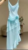 Elegant Ivory Spaghetti Straps Sheath Ruffles Vintage Long Party Dress HZ0319