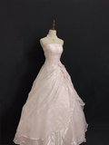 Light Pink Strapless A-Line Birthday Dress Long Evening Party Ball gown, HZ0319