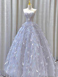 Stunning Strapless A-Line Tulle Long Prom Dress Evening Gown, HZ0319