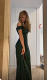 Green Off Shoulder Sheath Sequins Long Formal Party Dress HZ0319