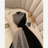 Black High Neck Sleeveless A-Line Long Formal Party Dress HZ0319