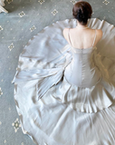Silver Grey Straps Vintage Chiffon Long Party Dress Birthday Gown HZ0319