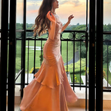 Silver Grey Straps Vintage Chiffon Long Party Dress Birthday Gown HZ0319