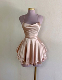 Lovely Pink Straps A-Line Satin Short Party Dress Homecoming Dress HZ0319