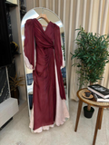 Modest Burgundy Long Sleeves A-Line Chiffon Long Evening Party Dress HZ0319