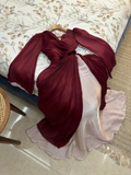 Modest Burgundy Long Sleeves A-Line Chiffon Long Evening Party Dress HZ0319