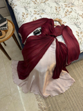 Modest Burgundy Long Sleeves A-Line Chiffon Long Evening Party Dress HZ0319