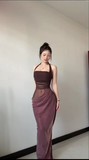 Dusty Purple Halter See Through Mermaid Sexy Long Evening Party Dresses, HZ0319