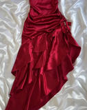 Vintage Wine Red Halter Satin Long Evening Party Dress Birthday Outfits, HZ0319