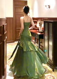 Green Spaghetti Straps A-Line Chiffon Long Evening Party Dress HZ0319