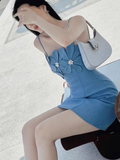 Fashion Blue Spaghetti Strap Design A-line Party Dress Homecoming Dress, HZ0319