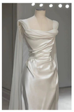 White Satin Pleats Straps Wedding Dress Elegant Party Dress HZ0319