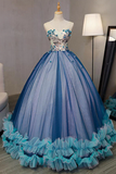 Unique V Neck A-Line Tulle Long Prom Gown Sweet 16 Dress HZ0319