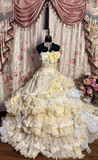 Ivory Strapless A-Line Appliques Ruffles Birthday Ball Gowns Formal Evening Gowns, HZ0319