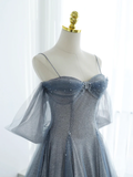 Blue Tulle A-Line Straps Off Shoulder Formal Evening Party Dress HZ0319