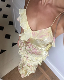 Yellow Straps Ruffles Sheath Long Party Dress Birthday Outfits HZ0319