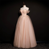 Lovely Pink Off Shoulder A-Line Tulle Long Formal Prom Dress HZ0319