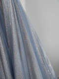 Blue Tulle A-Line Straps Off Shoulder Formal Evening Party Dress HZ0319