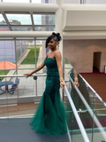 Green Sweetheart Tulle Sequins Mermaid Long Formal Party Dress HZ0319