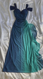 Shiny Blue Spaghetti Straps Ruffles Vintage Long Party Dress HZ0319