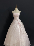 Light Pink Strapless A-Line Birthday Dress Long Evening Party Ball gown, HZ0319