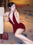 Simple Fashion Burgundy V-neck Halter Dress Design A-line Party Dress Homecoming Dress, HZ0319