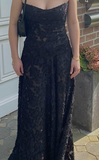 Black Spaghetti Straps A-Line Long Prom Dress Evening Gown HZ0319
