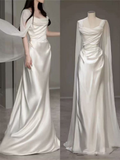 White Satin Pleats Straps Wedding Dress Elegant Party Dress HZ0319