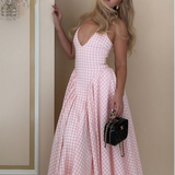 Pink Halter A-Line Long Party Dress Lovely Birthday Outfits, HZ0319