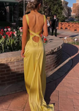 Yellow Sheath Long Prom Dress Satin Evening Party Dress HZ0319