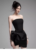 Elegant Black Strapless Bow Design A-line Satin Party Dress Homecoming Dress, HZ0319