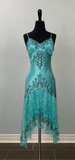Turquoise Straps Lace Beading Sheath Vintage Long Party Dress HZ0319