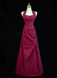 Burgundy Halter A-Line Vintage Long Formal Prom Dress HZ0319