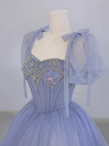 Tulle Beaded Prom Dress, A-Line Short Sleeve Evening Party Dress HZ0319