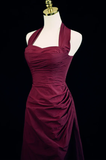 Burgundy Halter A-Line Vintage Long Formal Prom Dress HZ0319