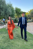 Elegant Orange One Shoulder Sheath Long Party Dress Wedding Guest Dress HZ0319