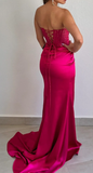 Fuchsia Sweetheart Sheath Satin Long Party Dress Bridesmaid Dress, HZ0319