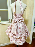 Vintage Pink Floral Halter Dress Design A-Line Elegant Tiered Homecoming Dress Birthday Dress Party Dress HZ0319