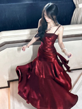 Green Spaghetti Straps A-Line Chiffon Long Evening Party Dress HZ0319
