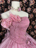 Retro Pink Strapless A-Line Satin Quinceanera Dresses Sweet 16 Birthday Ball Gowns, HZ0319